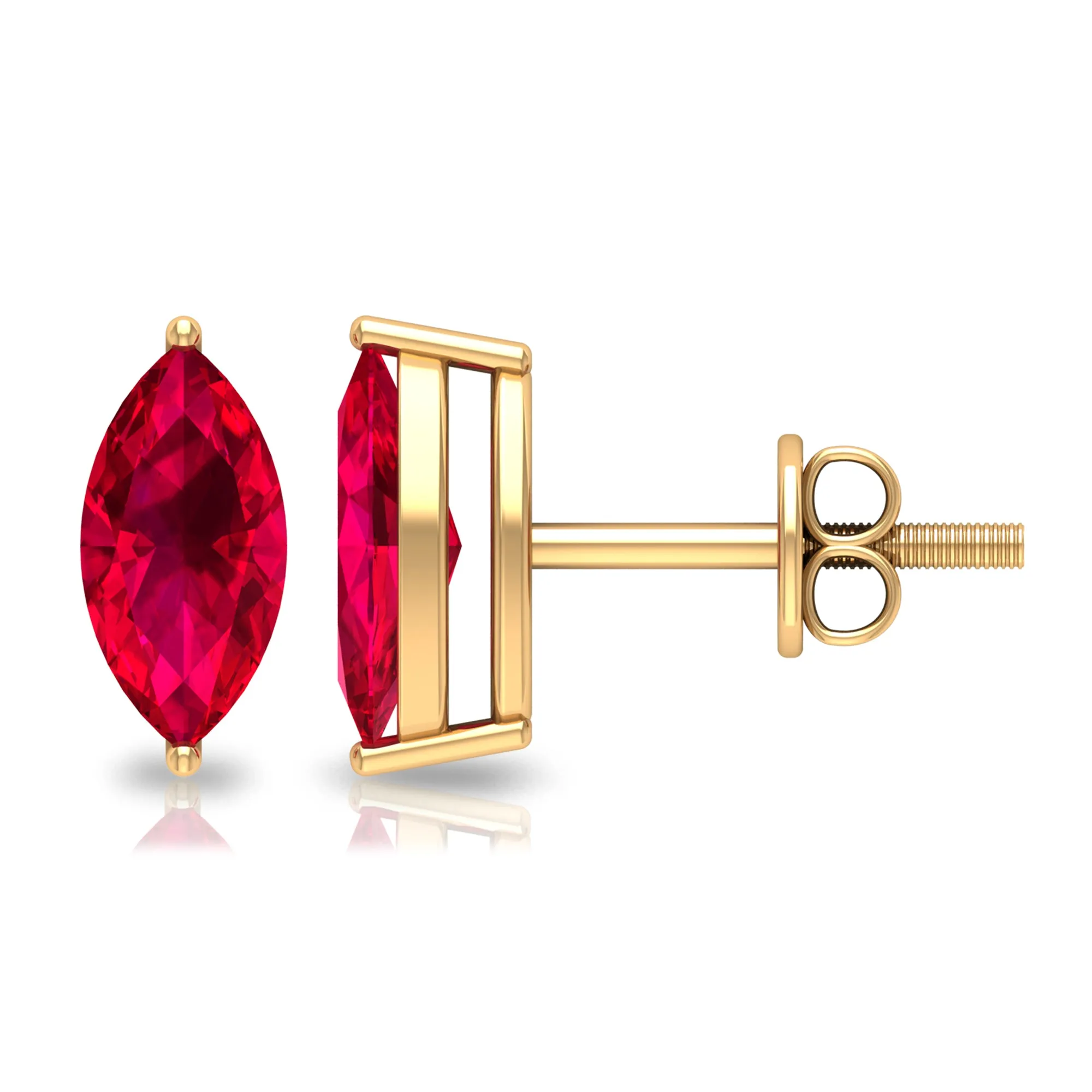 Marquise Shape Created Ruby Solitaire Stud Earrings