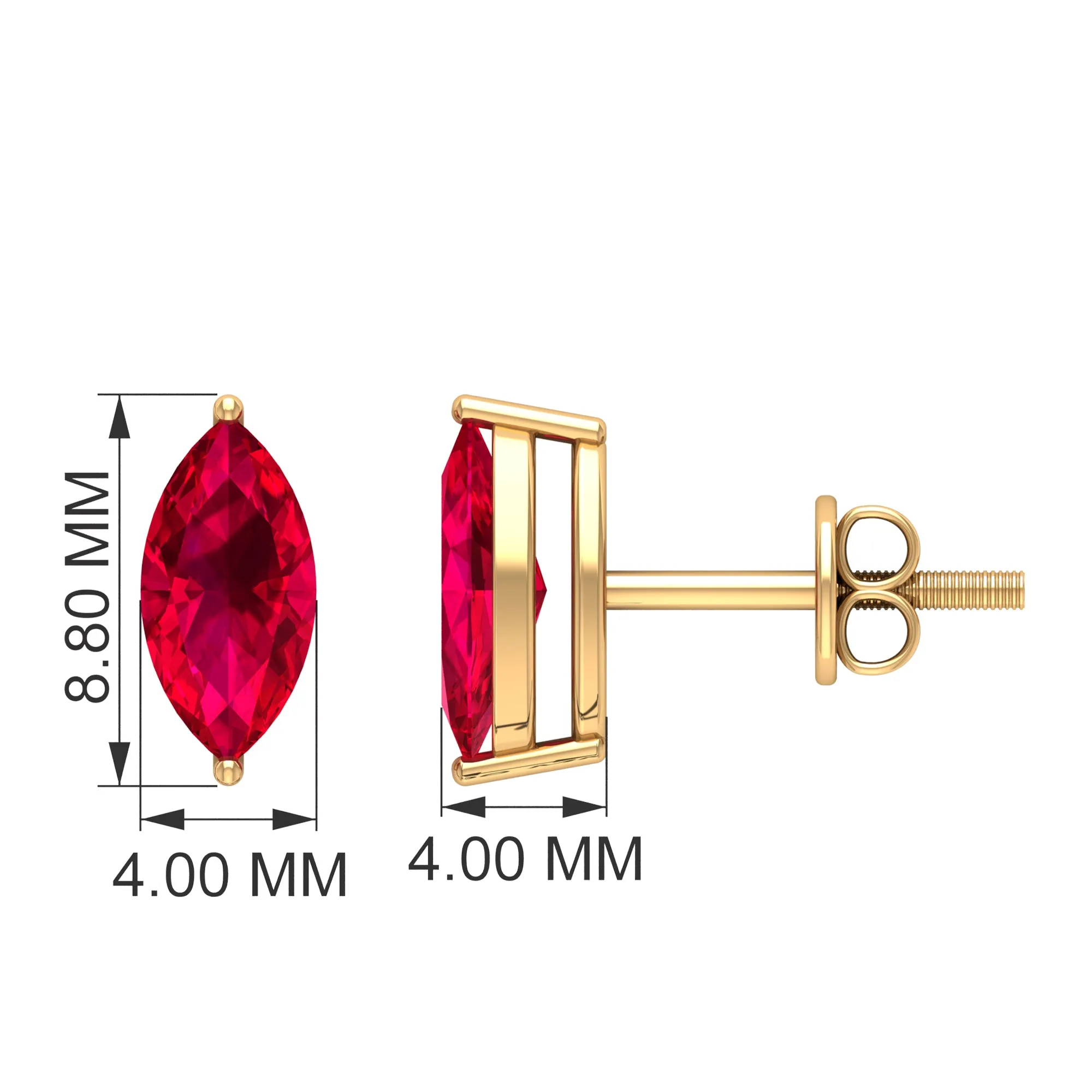 Marquise Shape Created Ruby Solitaire Stud Earrings