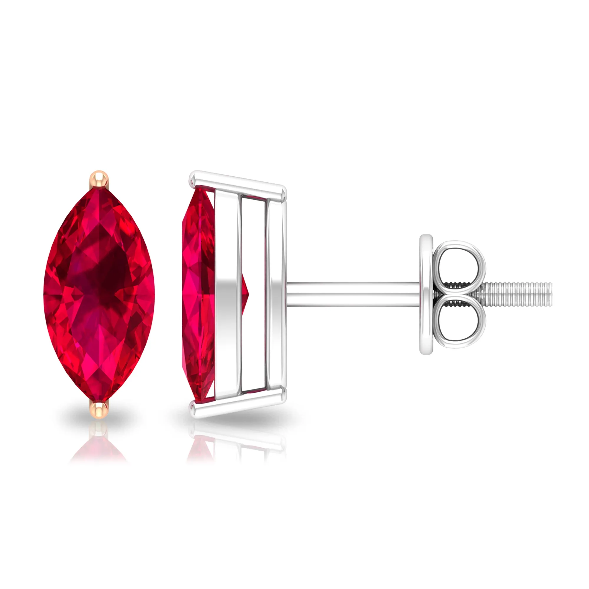 Marquise Shape Created Ruby Solitaire Stud Earrings