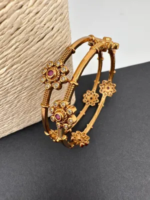 Matte Floral Multi Stone Bangles