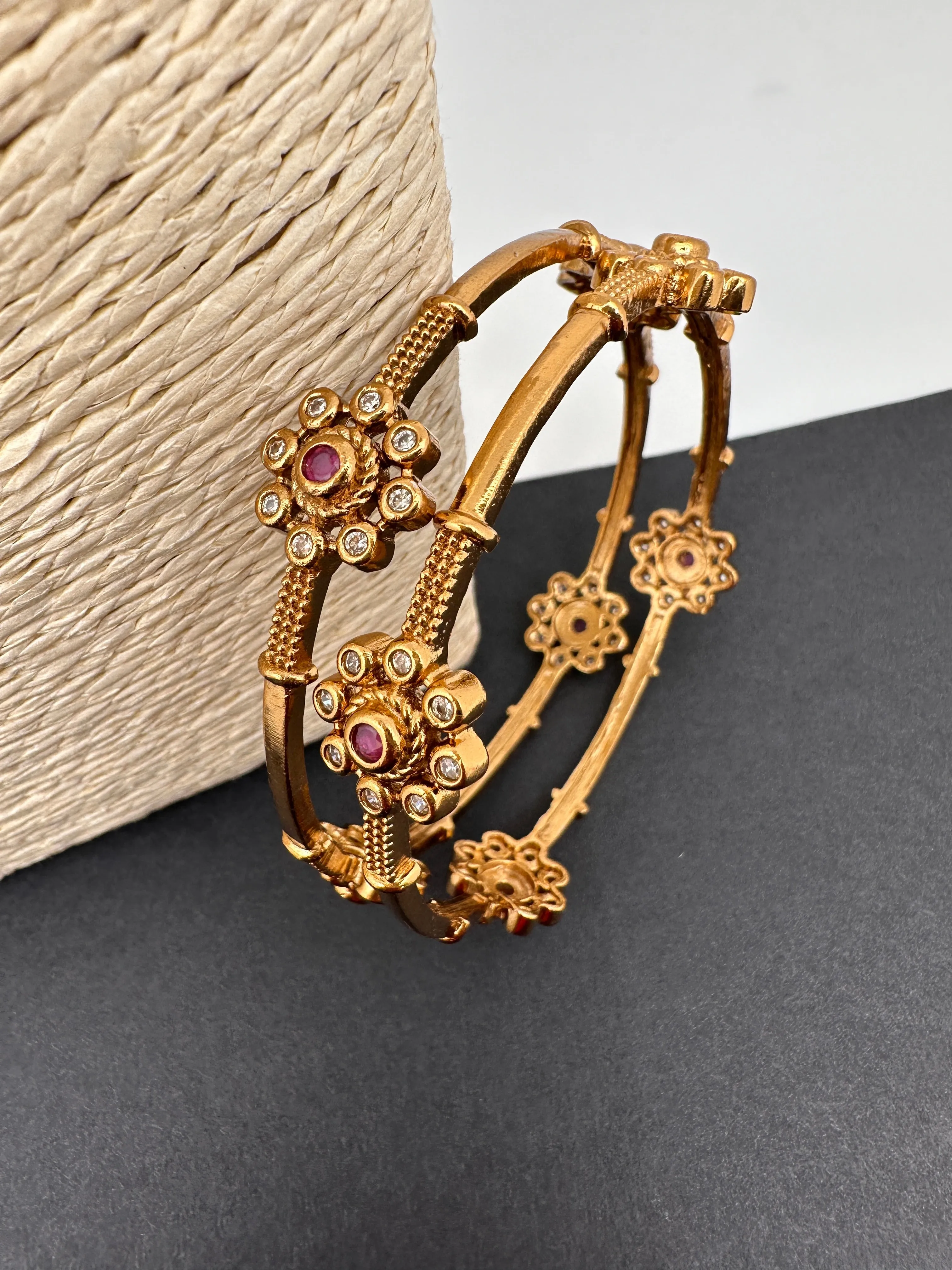 Matte Floral Multi Stone Bangles