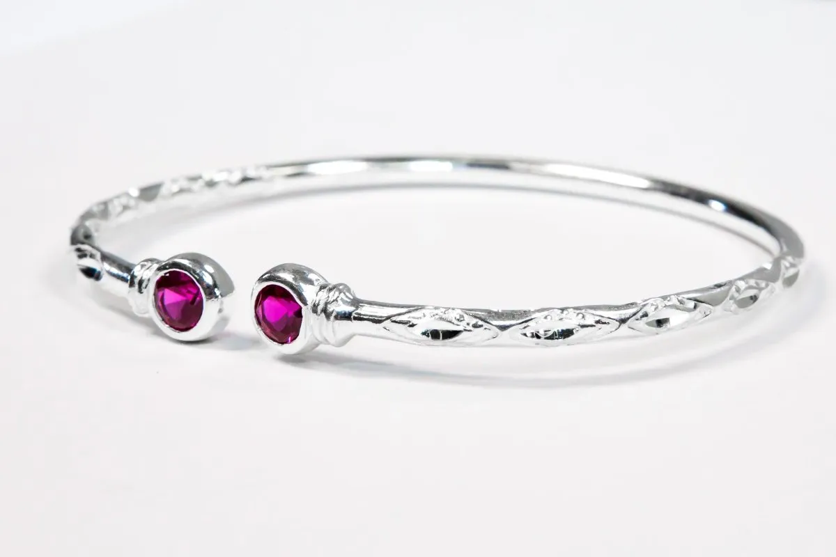 Medium Bangle with Synthetic Ruby July Birthstone