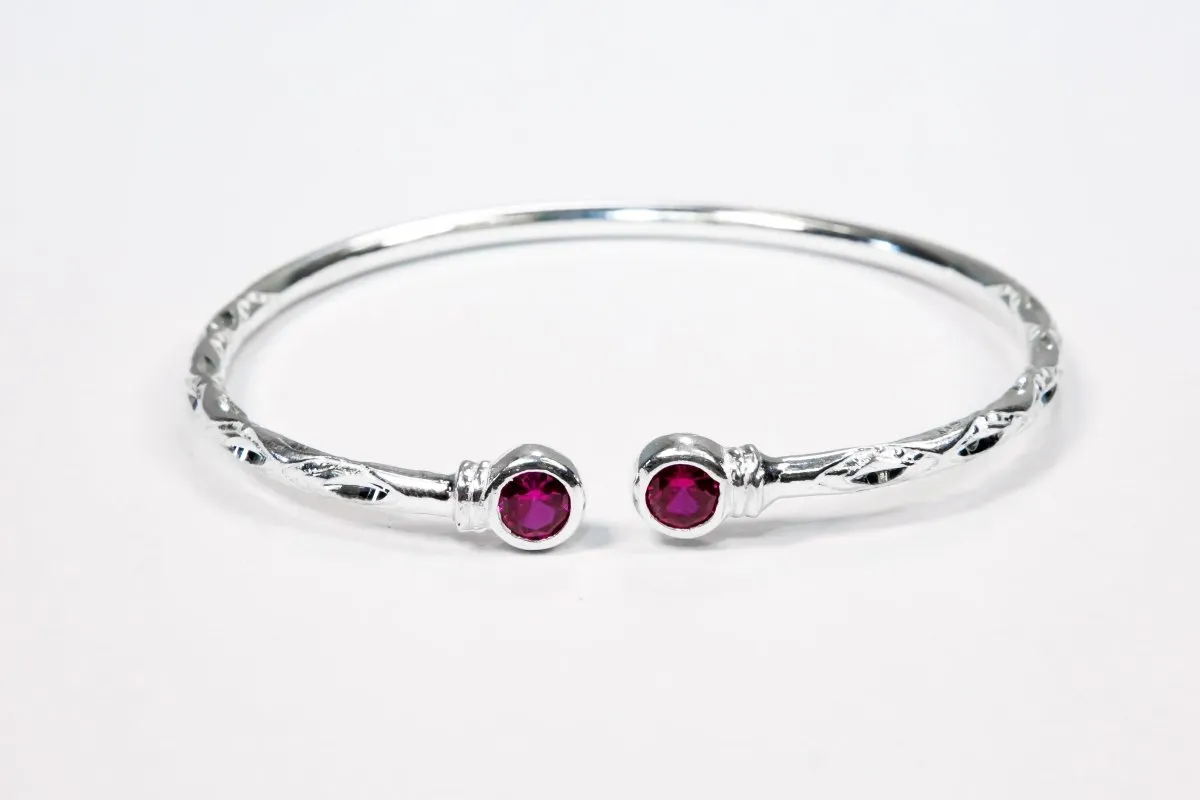 Medium Bangle with Synthetic Ruby July Birthstone