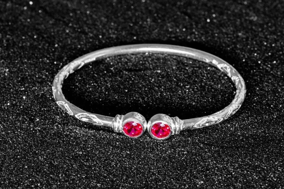 Medium Bangle with Synthetic Ruby July Birthstone