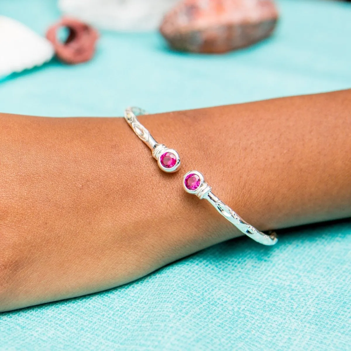 Medium Bangle with Synthetic Ruby July Birthstone
