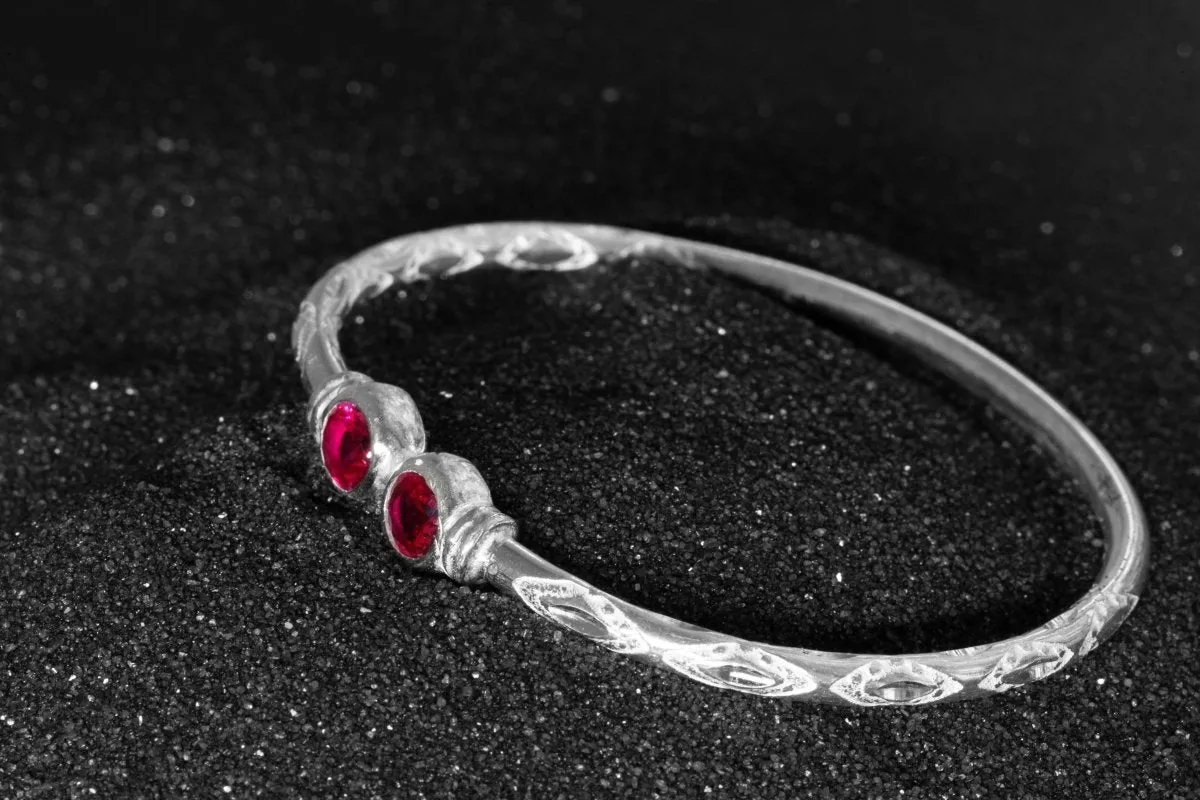 Medium Bangle with Synthetic Ruby July Birthstone