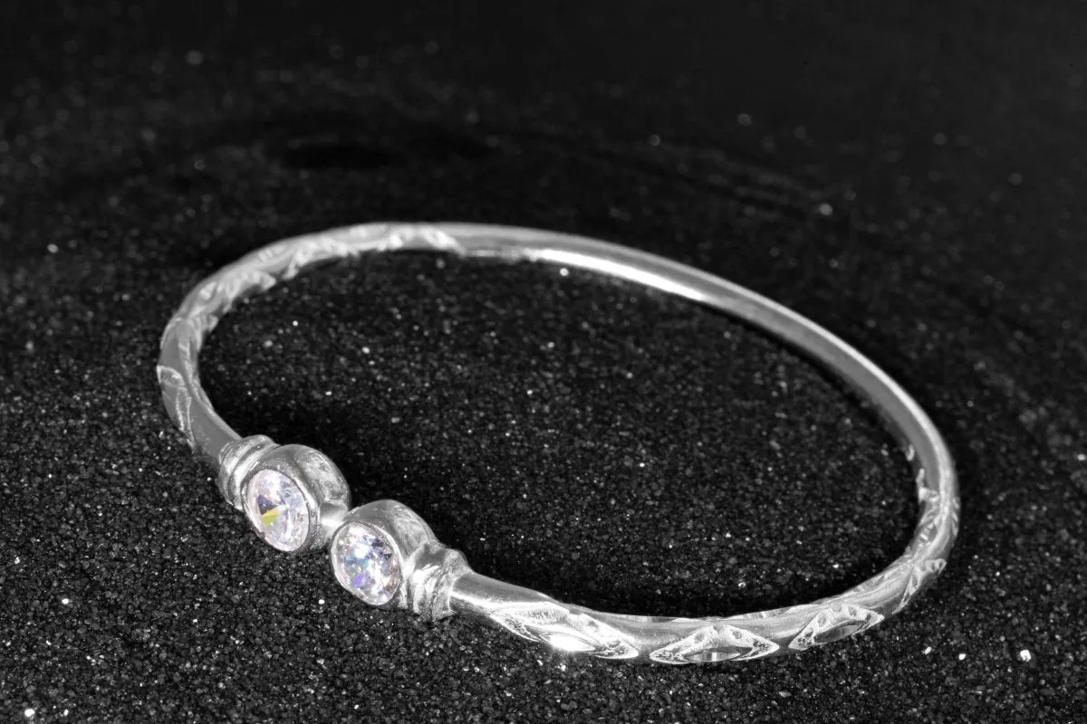 Medium Bangle with White CZ April Birthstone