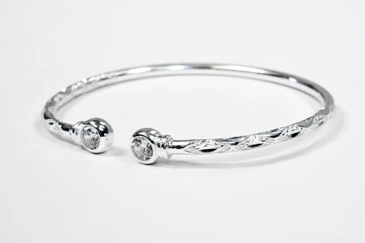 Medium Bangle with White CZ April Birthstone