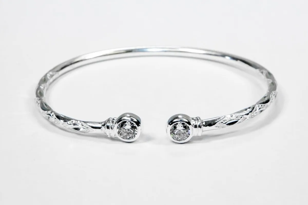 Medium Bangle with White CZ April Birthstone