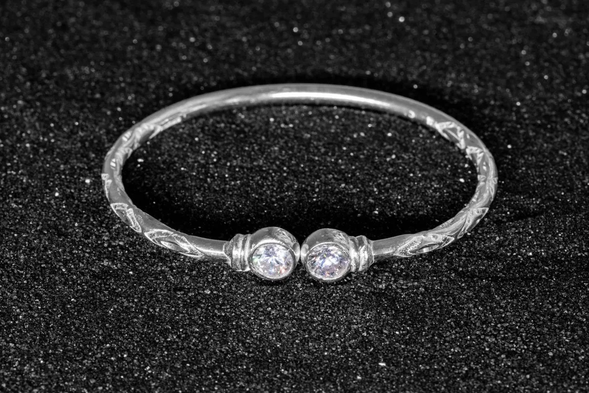 Medium Bangle with White CZ April Birthstone