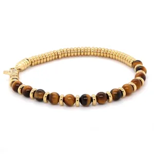 MEN'S GOLD ION PLATED STEEL BRACELET WITH TIGER EYE GEMS
