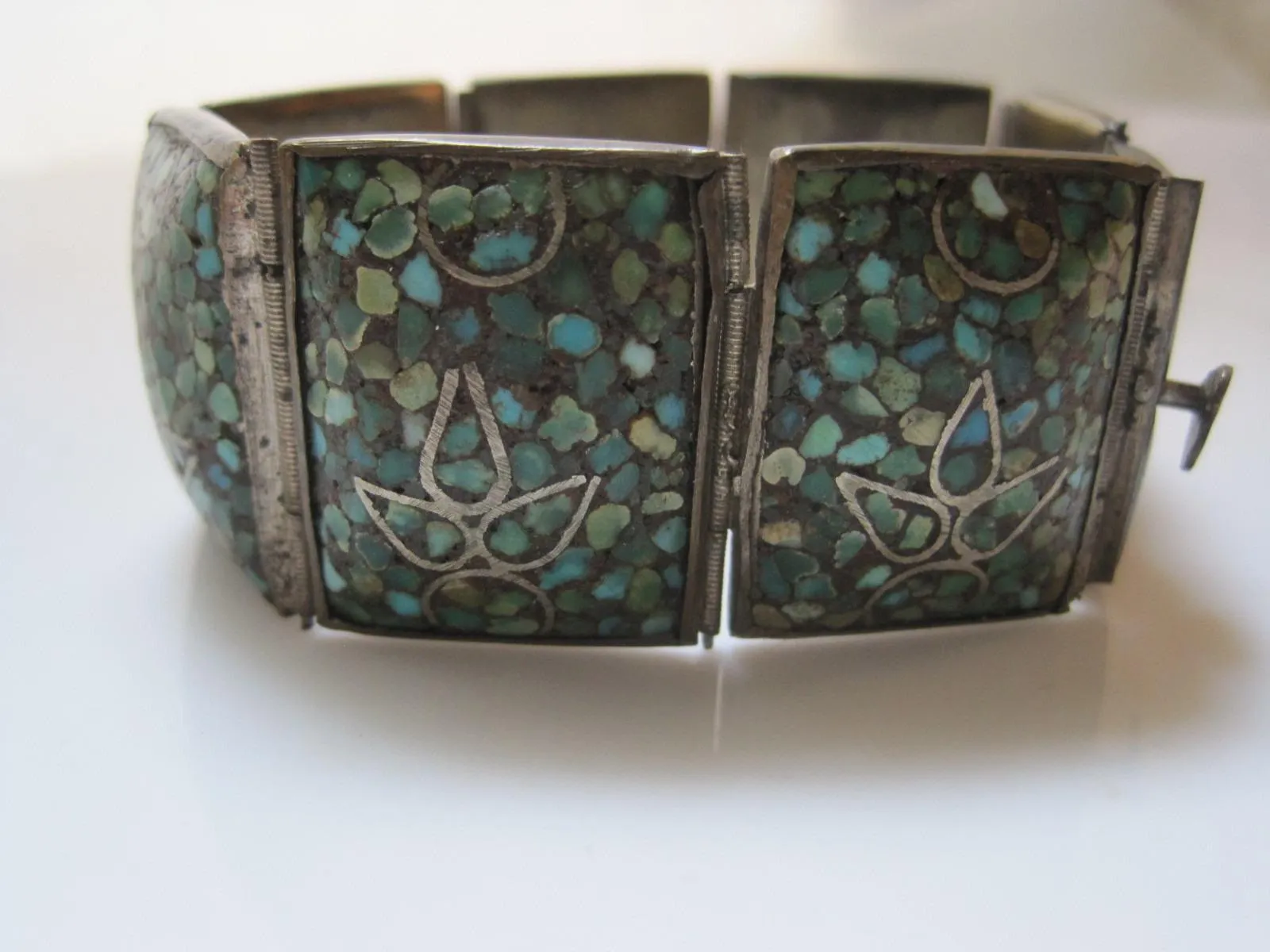 Middle East Crushed Inlay Turquoise Panel Bracelet
