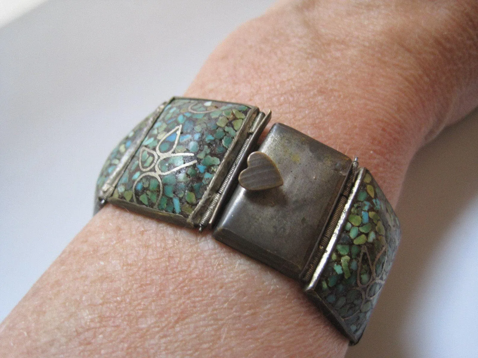 Middle East Crushed Inlay Turquoise Panel Bracelet