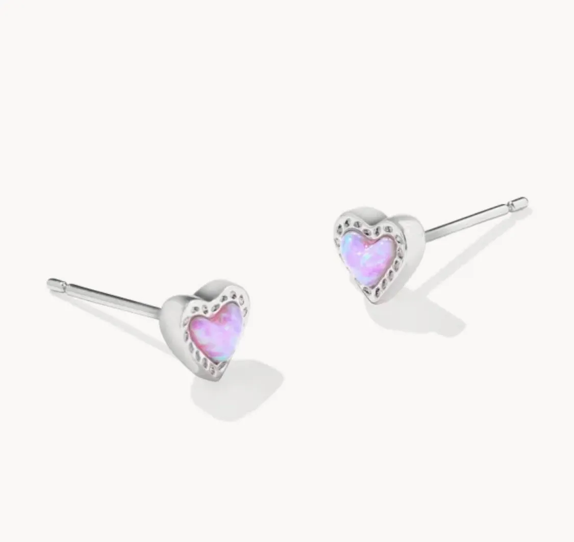 Mini Ari Heart Silver Stud Earrings in Bubblegum Pink