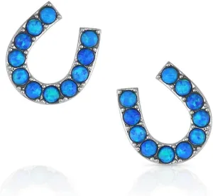 Montana Silversmiths Western Lifestyle Horseshoe Earrings (Water's Luck Horseshoe Opal)