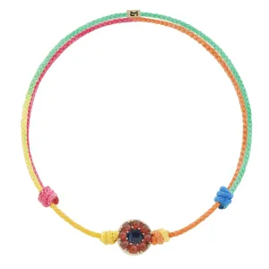Multi Gemstone Evil Eye Disk on Rainbow Cord Bracelet