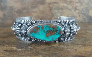 Native American Made Pilot Mountain Turquoise and Sterling Silver Cuff Bracelet