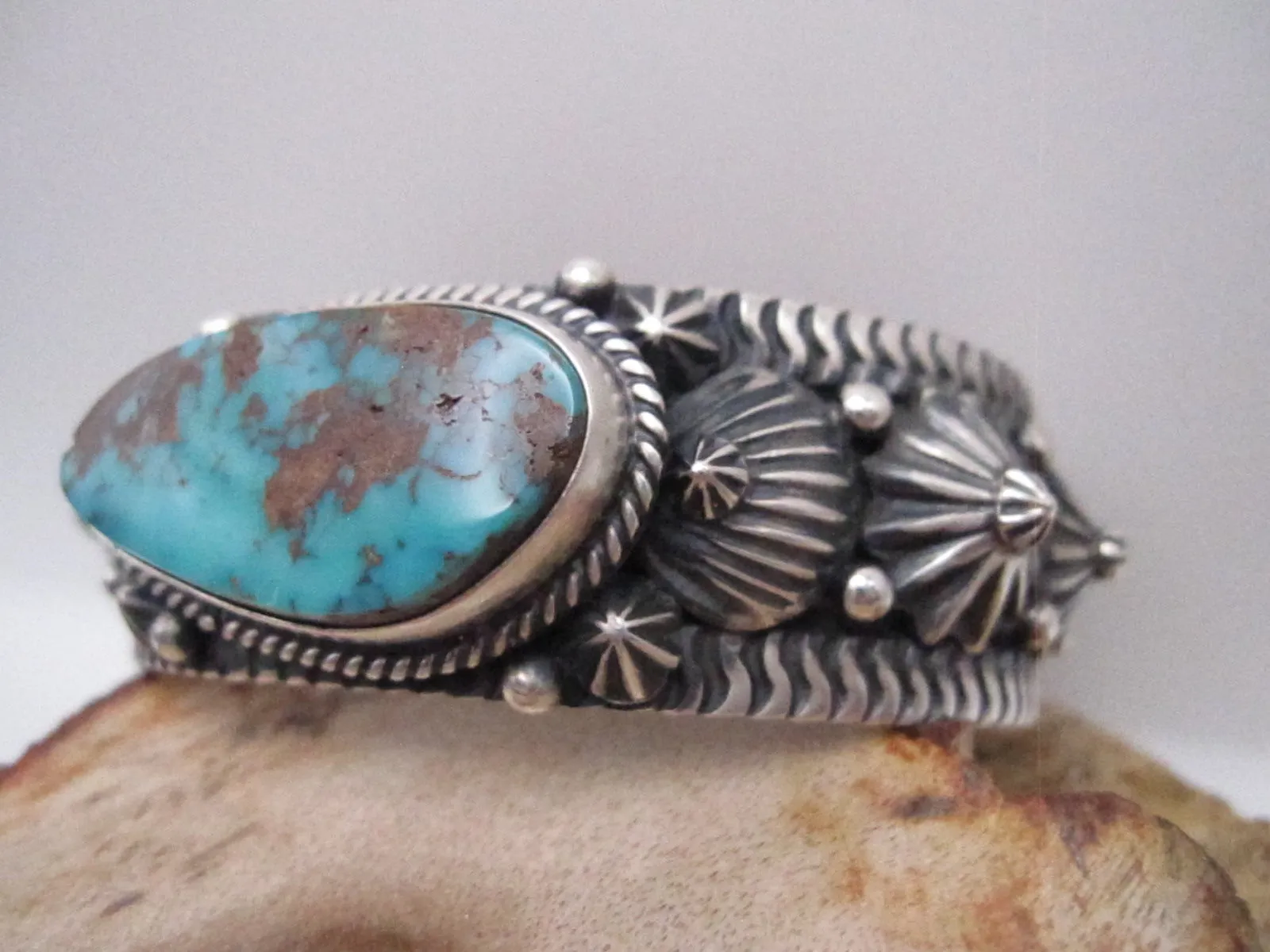 Native American Made Pilot Mountain Turquoise and Sterling Silver Cuff Bracelet