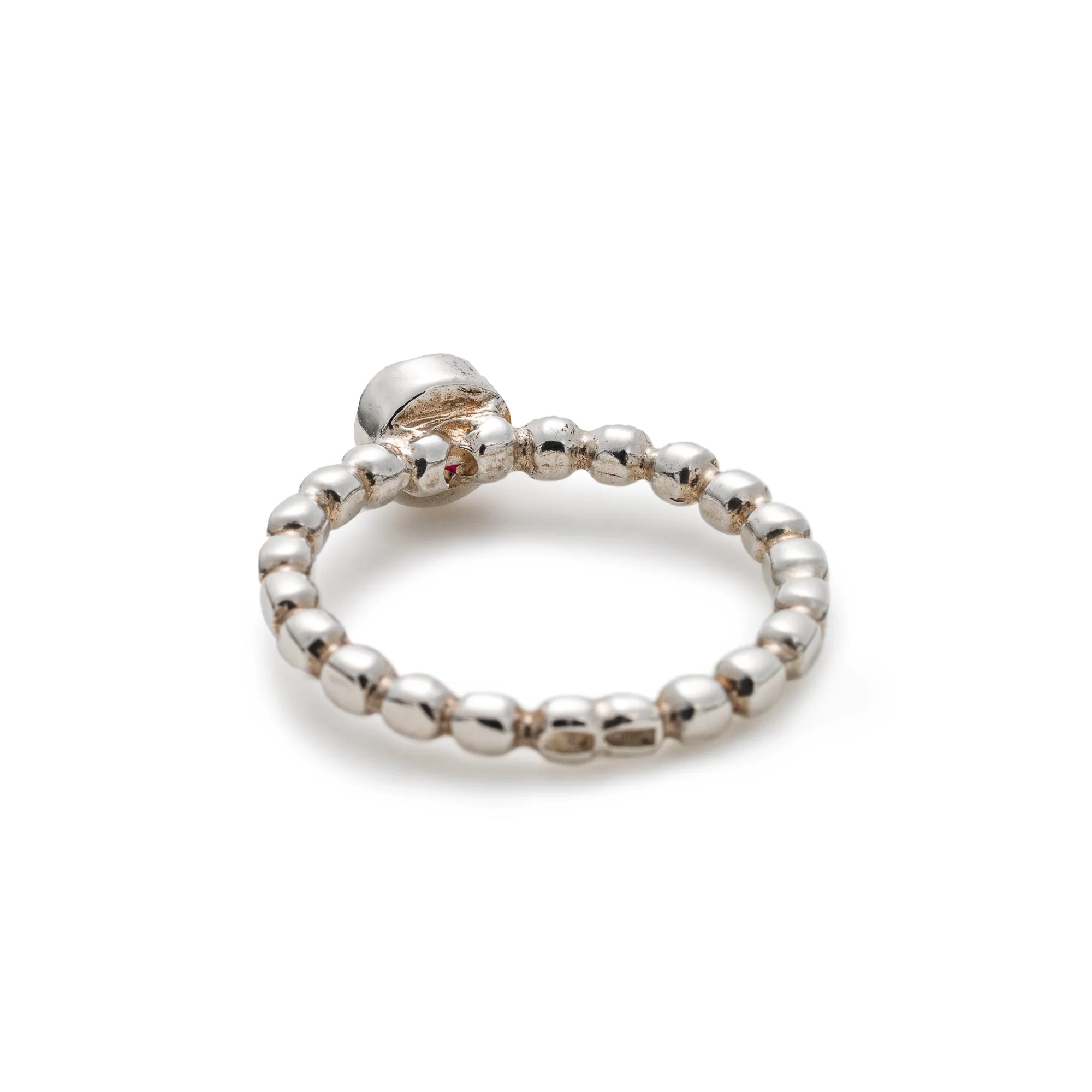 Natural Ruby Ring - Red Bezel Ring - Silver Bubble Band