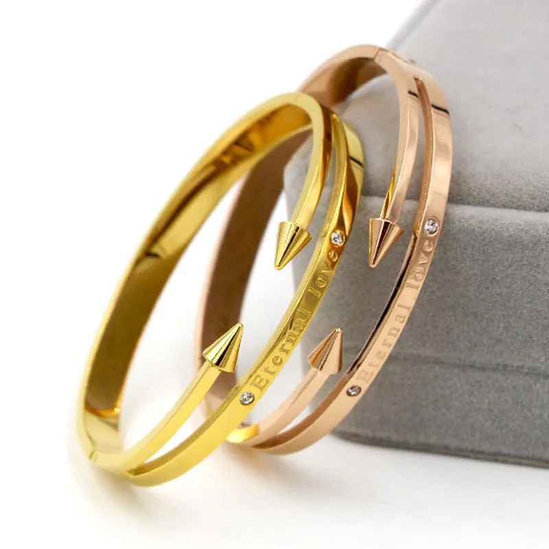 New Arrival Conical Arrows Imitation Diamond Bracelets & Bangles 18K Gold Plated "Eternal love" Nail Cuff Bracelet For Women