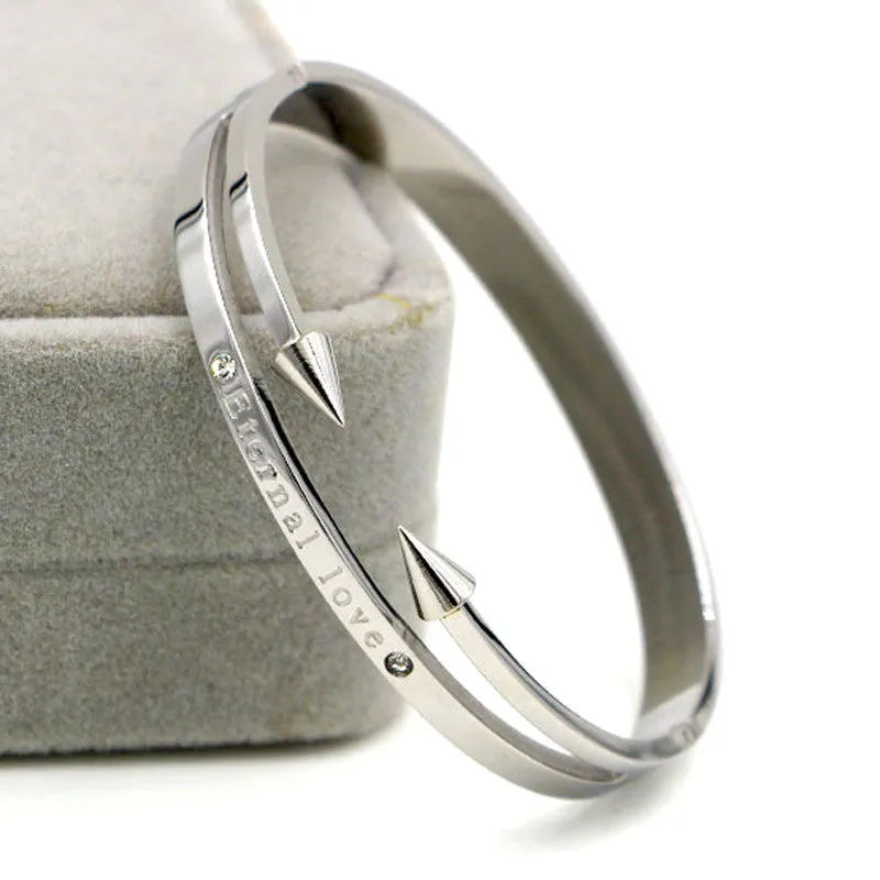 New Arrival Conical Arrows Imitation Diamond Bracelets & Bangles 18K Gold Plated "Eternal love" Nail Cuff Bracelet For Women