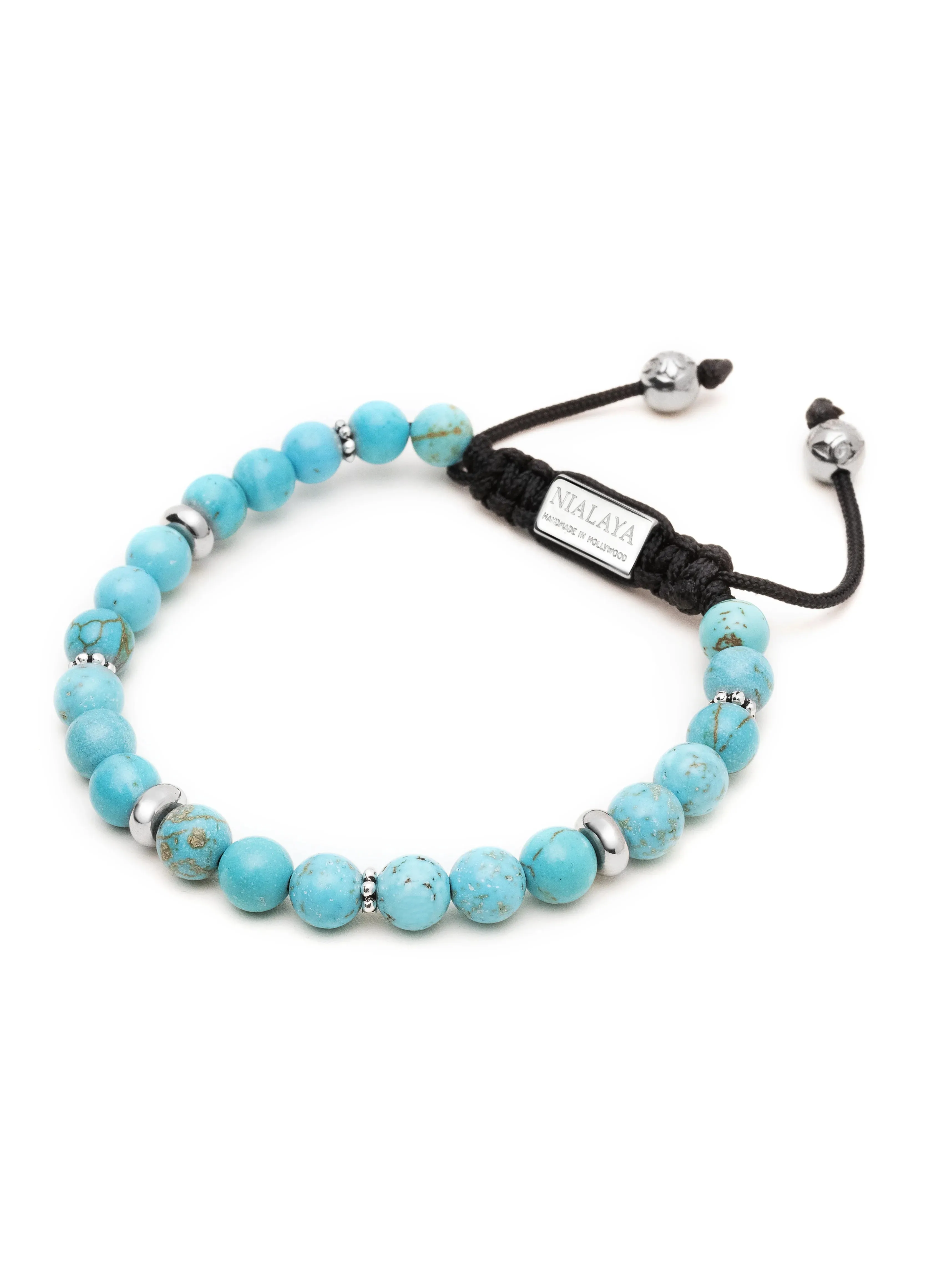 Nialaya Men's Beaded Bracelet with Turquoise and Silver