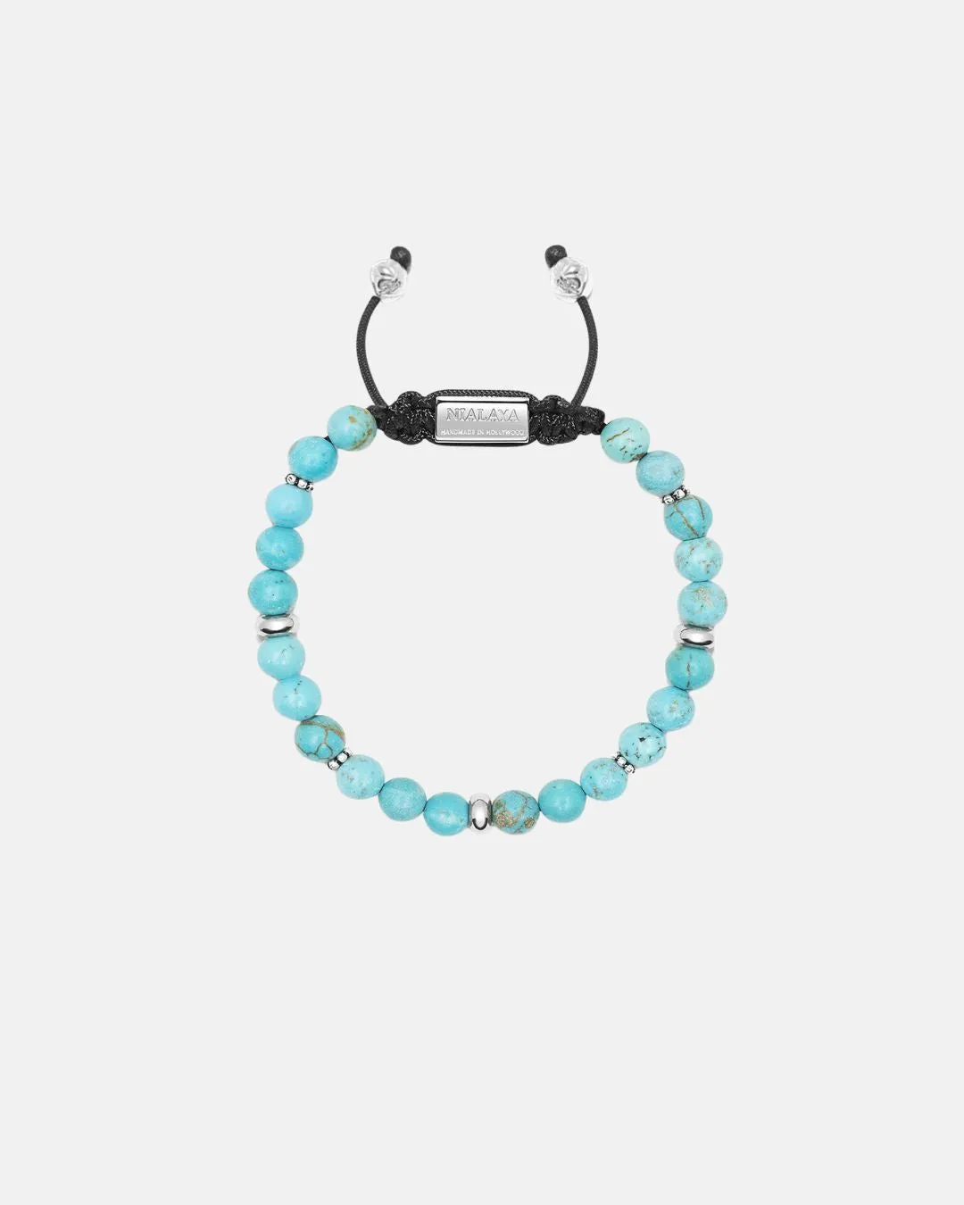 Nialaya Men's Beaded Bracelet with Turquoise and Silver