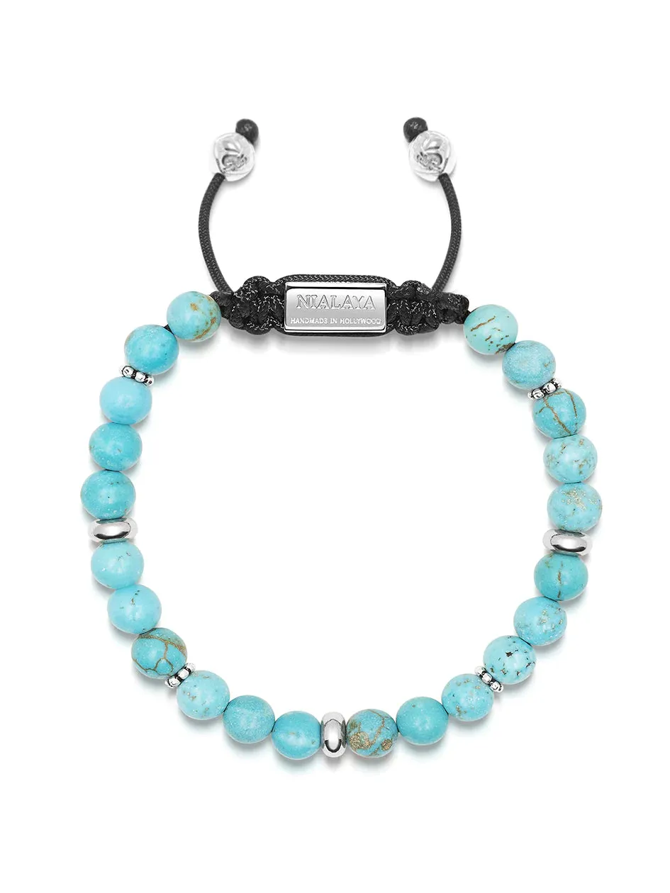 Nialaya Men's Beaded Bracelet with Turquoise and Silver