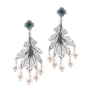 Oak leaf chandelier earrings - pearls