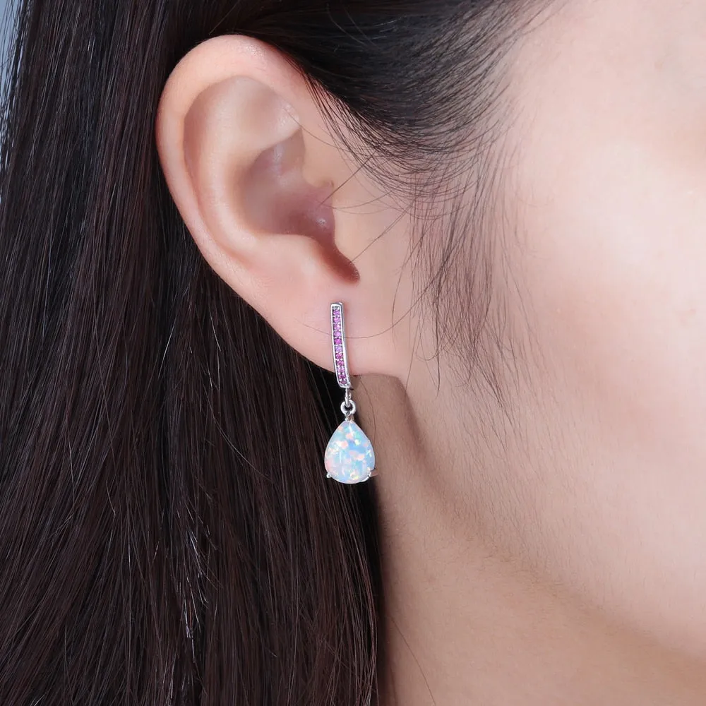 Opal Dangle Silver Plated Mystery Stone Earrings