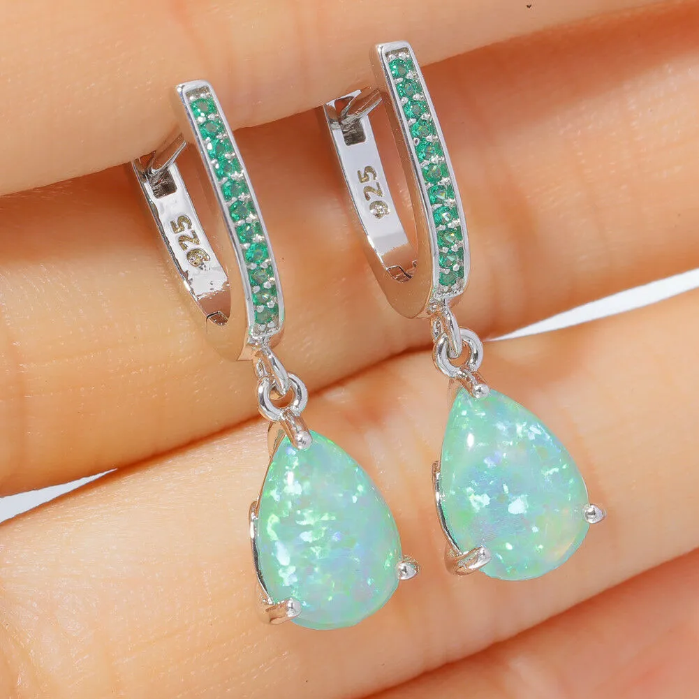 Opal Dangle Silver Plated Mystery Stone Earrings
