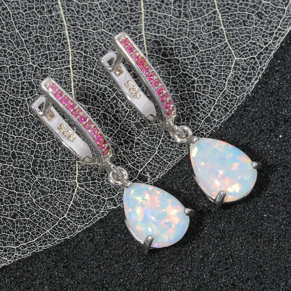 Opal Dangle Silver Plated Mystery Stone Earrings