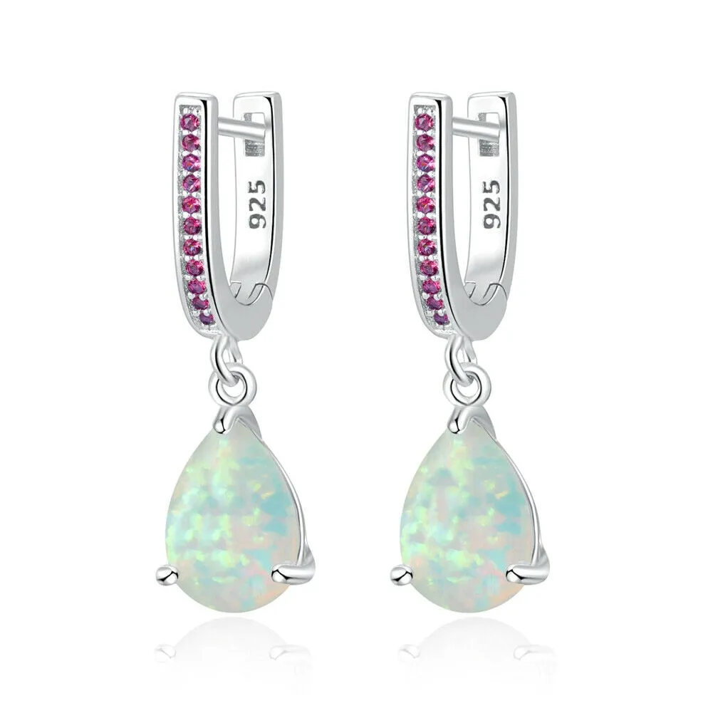Opal Dangle Silver Plated Mystery Stone Earrings