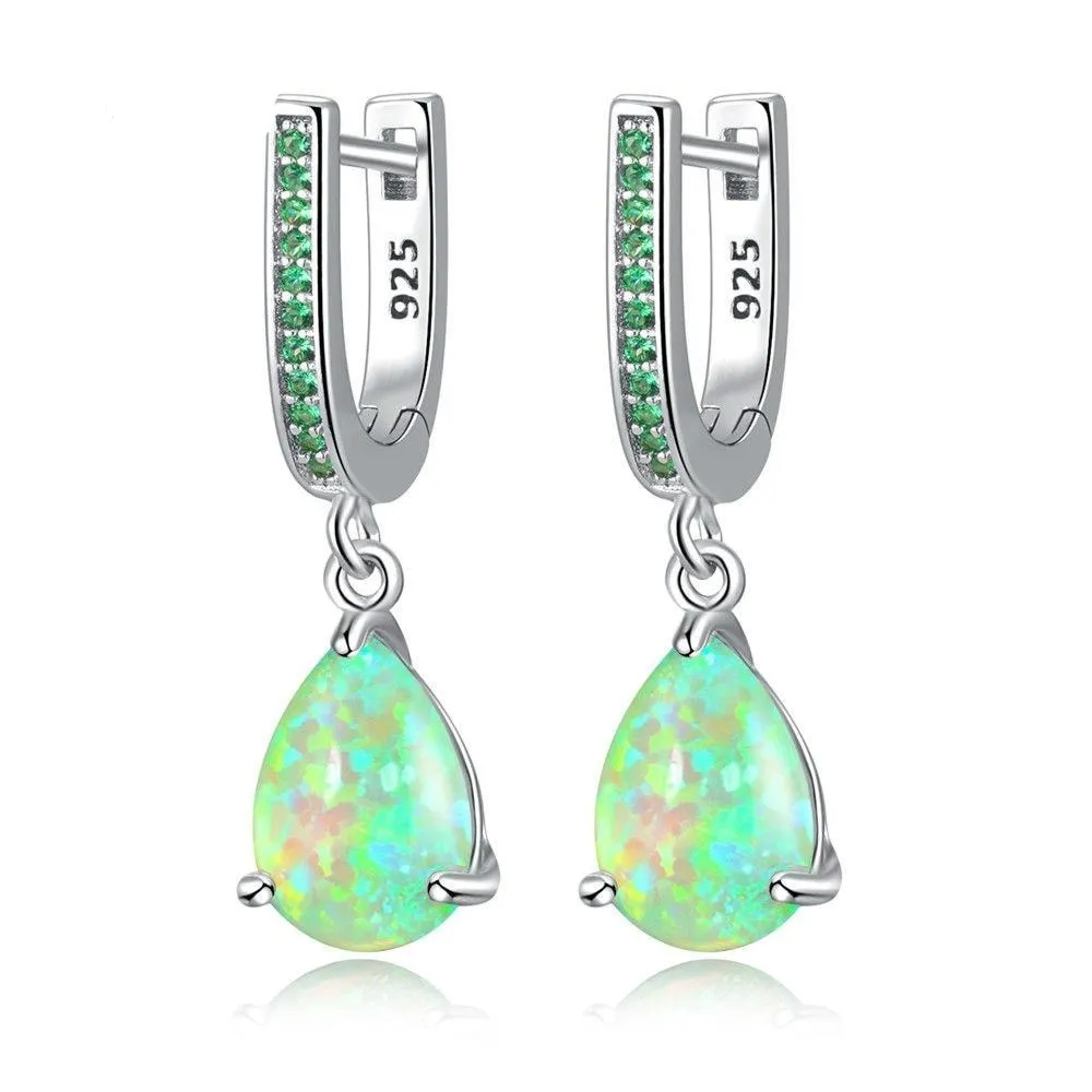 Opal Dangle Silver Plated Mystery Stone Earrings
