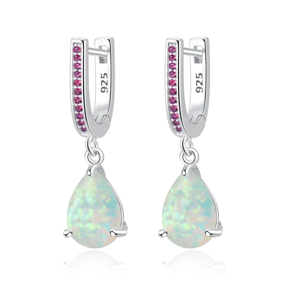 Opal Dangle Silver Plated Mystery Stone Earrings