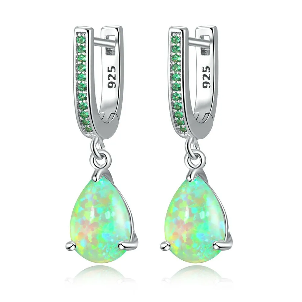 Opal Dangle Silver Plated Mystery Stone Earrings