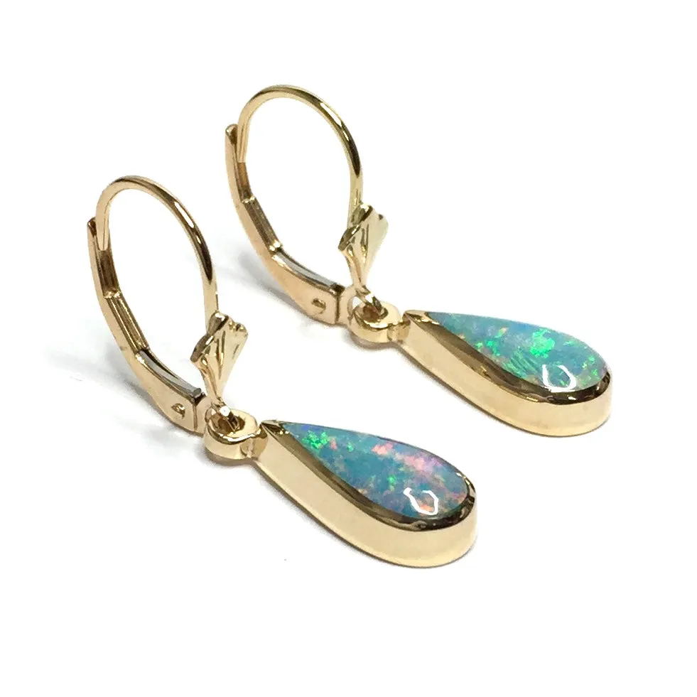 Opal Earrings Tear Drop Inlaid Design Lever Backs
