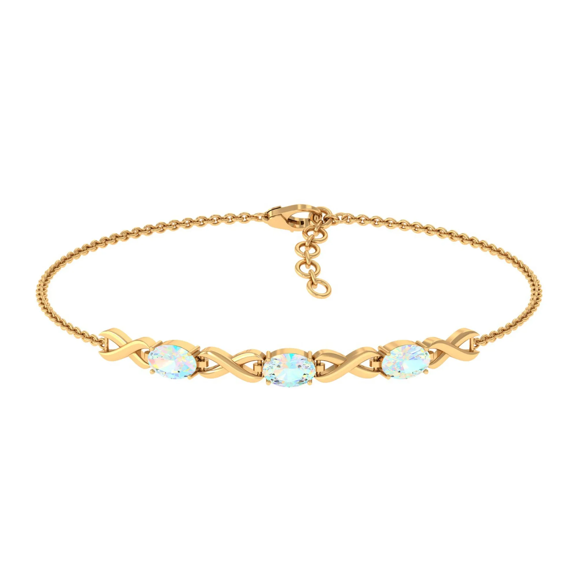 Oval Cut Ethiopian Opal Infinity Link Bolo Bracelet