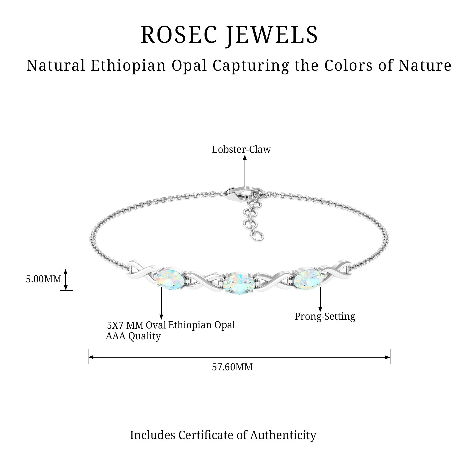 Oval Cut Ethiopian Opal Infinity Link Bolo Bracelet