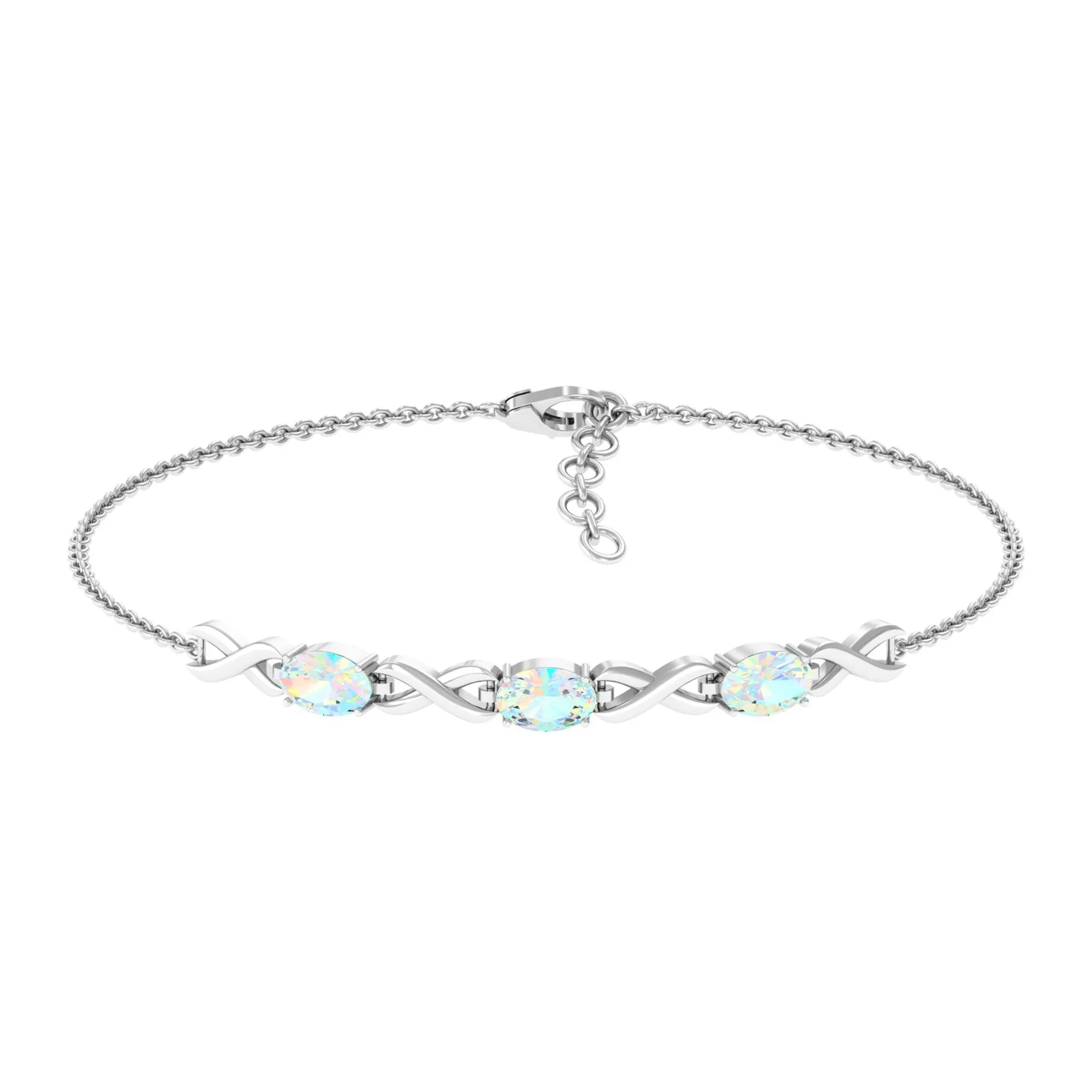 Oval Cut Ethiopian Opal Infinity Link Bolo Bracelet