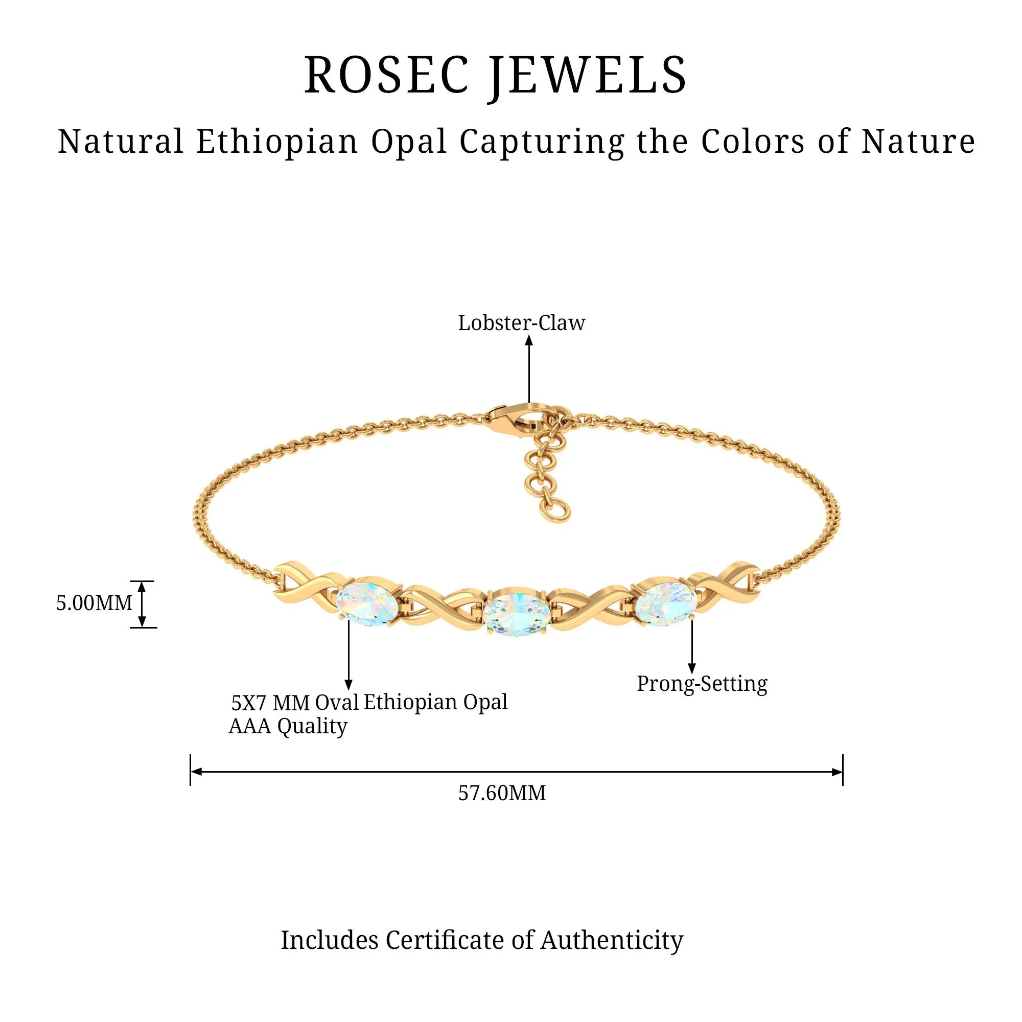 Oval Cut Ethiopian Opal Infinity Link Bolo Bracelet