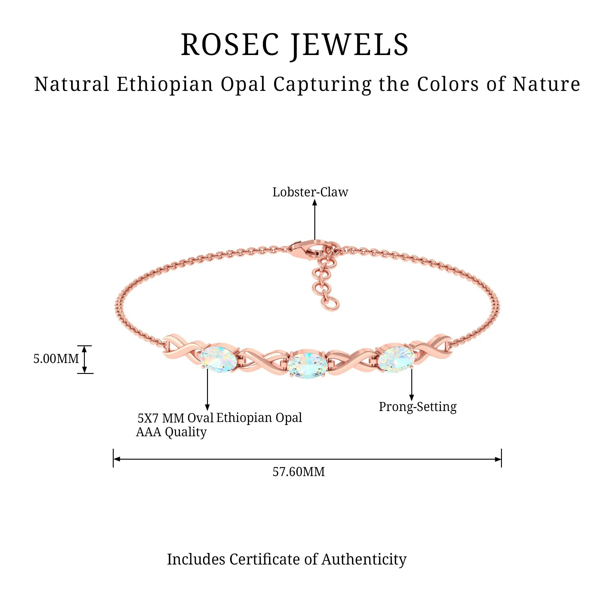 Oval Cut Ethiopian Opal Infinity Link Bolo Bracelet