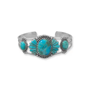 Oxidized Turquoise Southwest Style Silver Cuff Bracelet