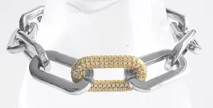 Paper Clip Micropave Link Bracelet - Silver/Gold