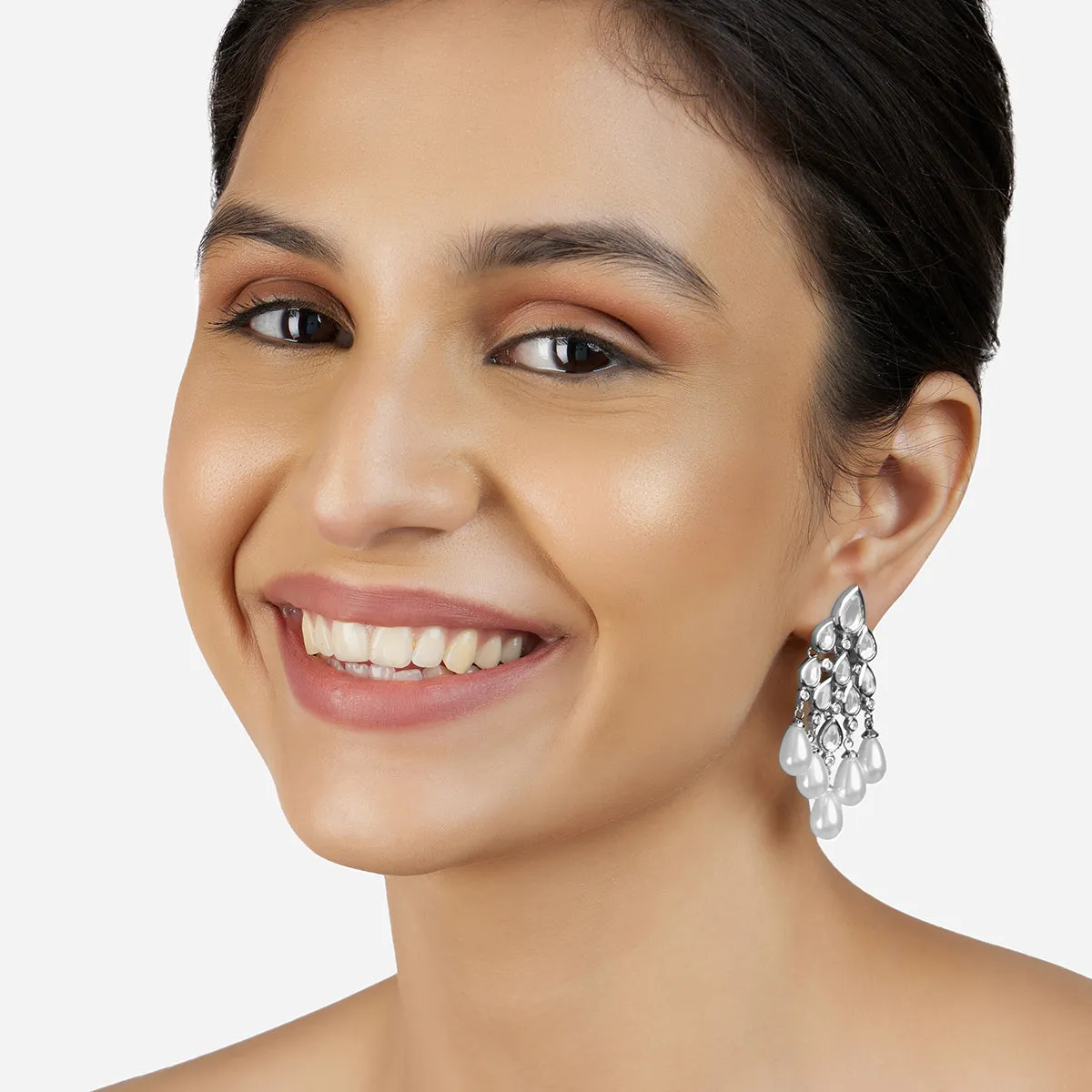 Paradise Dew Pearl Chandelier Earrings In Silver