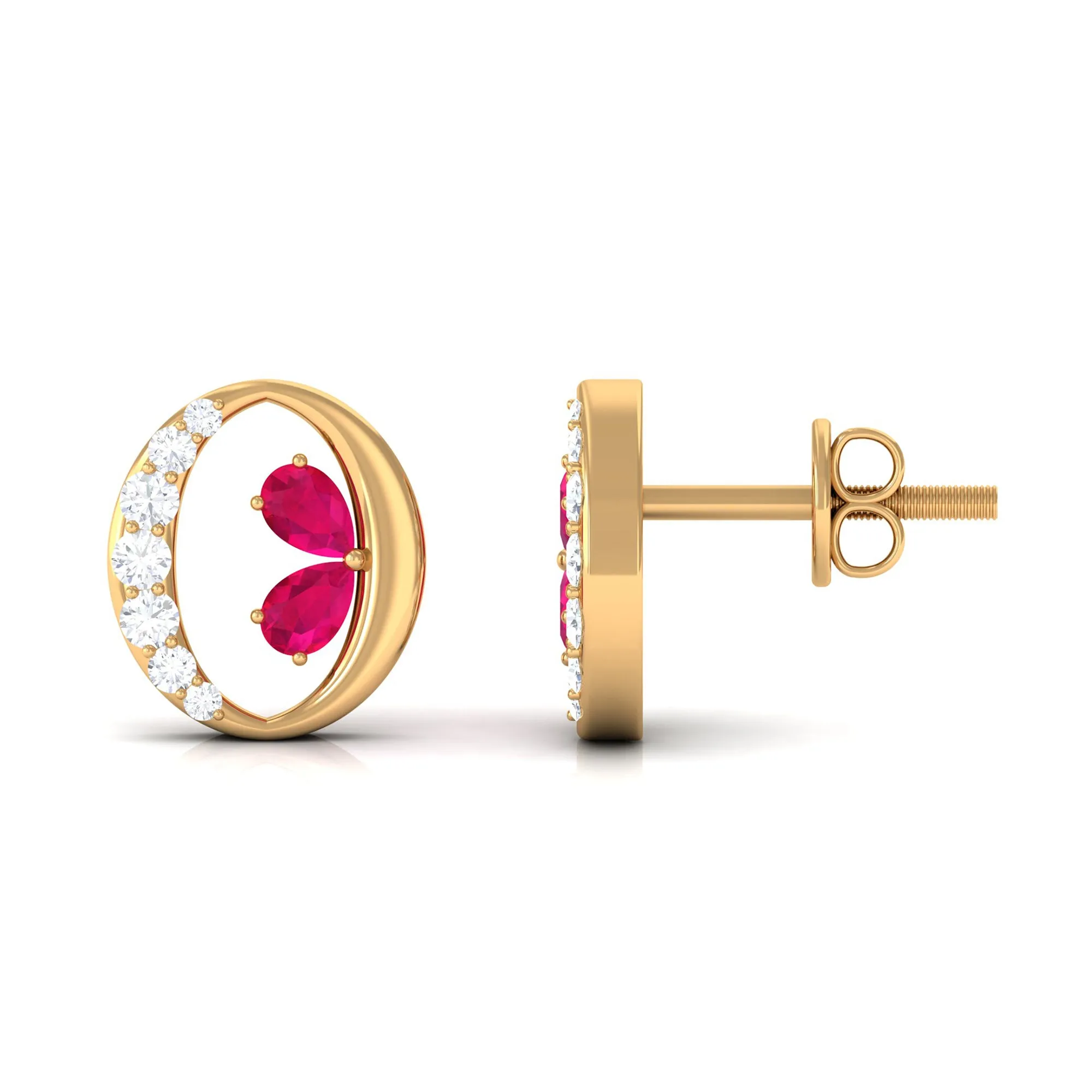Pear Cut Ruby and Diamond Stud Earrings