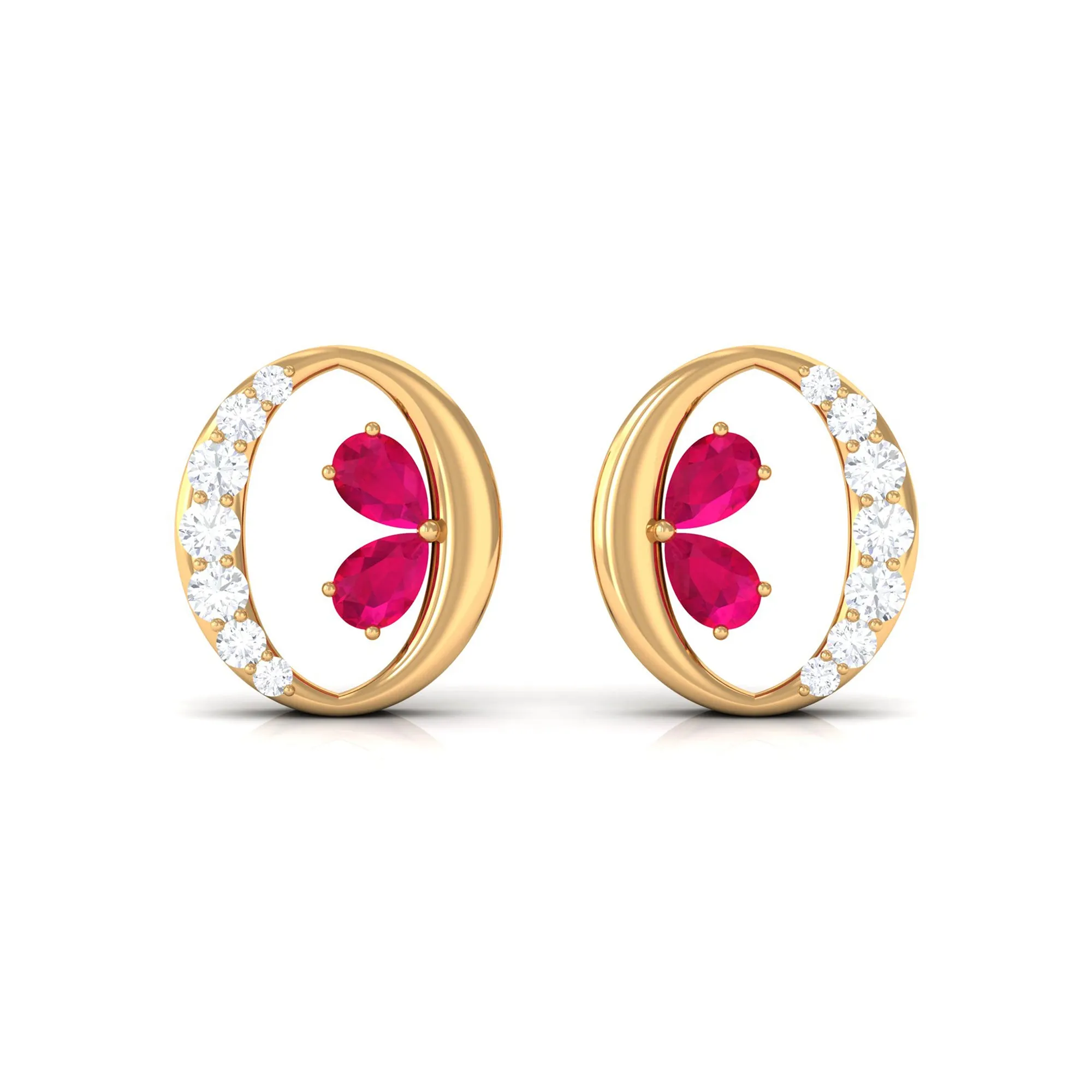 Pear Cut Ruby and Diamond Stud Earrings