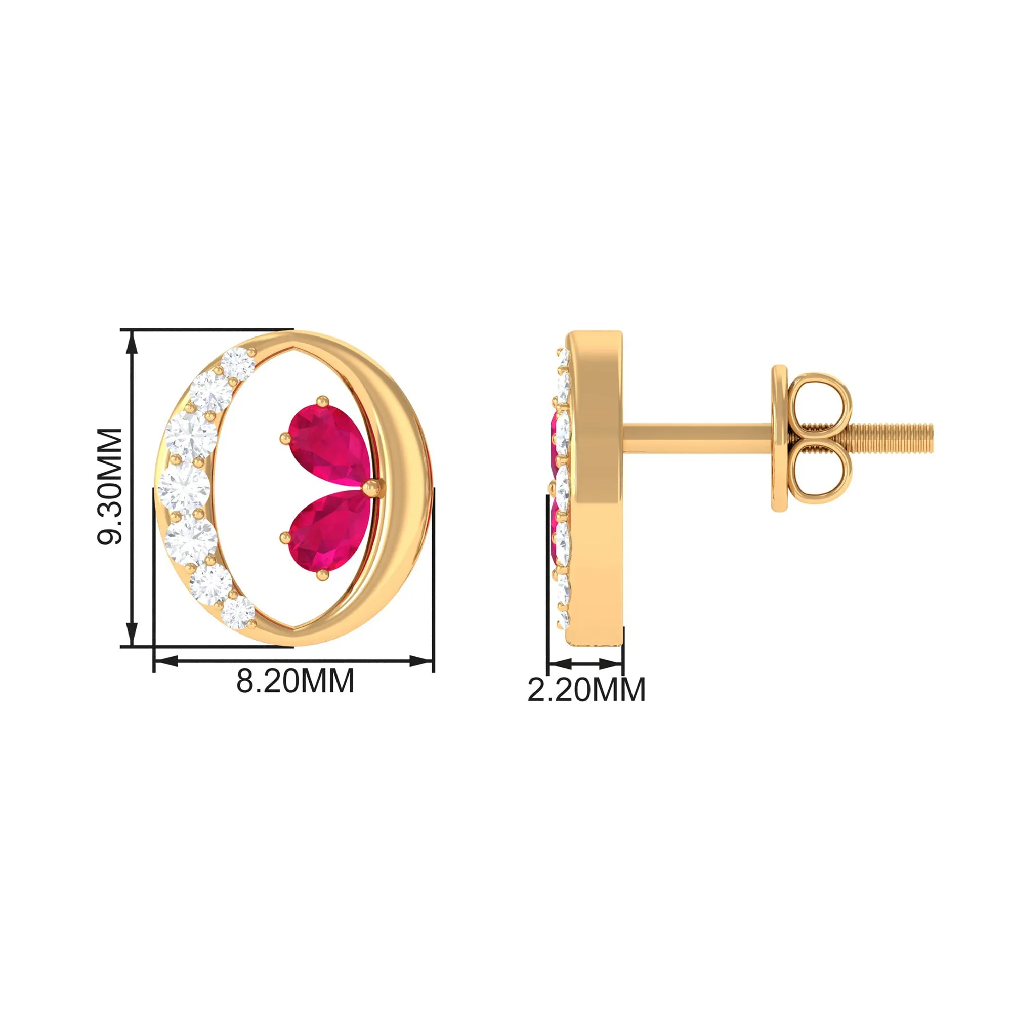 Pear Cut Ruby and Diamond Stud Earrings