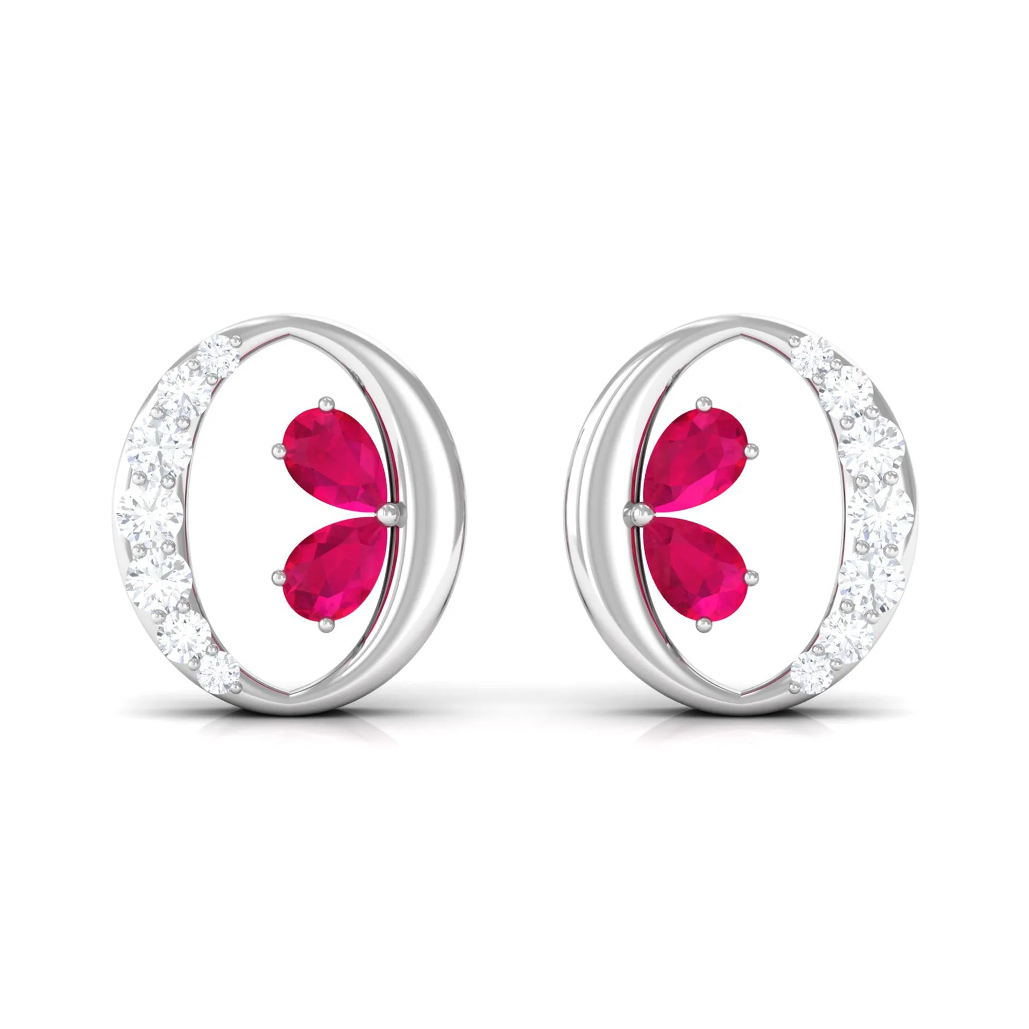 Pear Cut Ruby and Diamond Stud Earrings