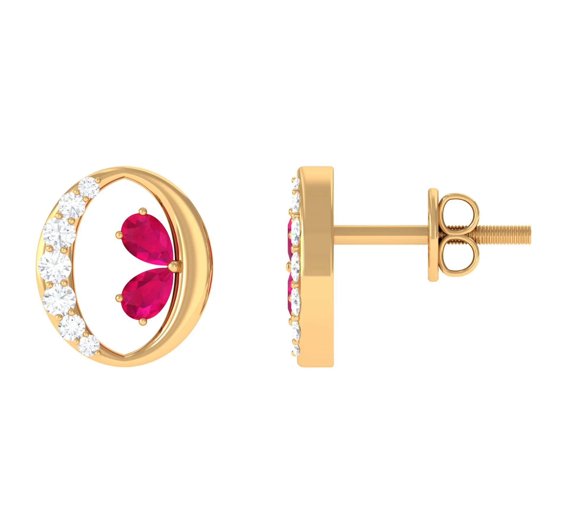 Pear Cut Ruby and Diamond Stud Earrings